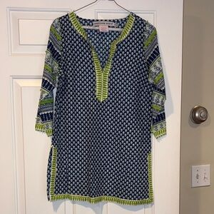 Gretchen Scott Designs Navy and Lime Green Tunic Top